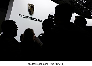 Logo Of Automobile Manufacturer Porsche During The European Motor Show In Brussels, Belgium On Jan. 16, 2017 