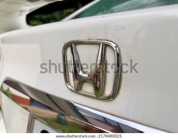Logo brand Honda car\
transportation , Honda City ecocar 2012 ,15 July 2022 , Buriram\
province.