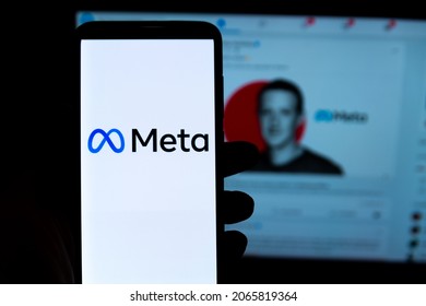 The logo of the company Meta is seen on the screen of a mobile phone in Barcelona, Spain on October 28, 2021. Facebook CEO Mark Zuckerberg announced on October 28 the name of the new umbrella company 