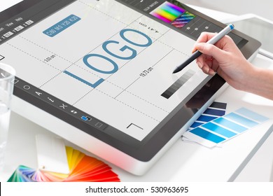 logo design brand designer sketch graphic drawing creative creativity draw studying work tablet concept - stock image - Shutterstock ID 530963695