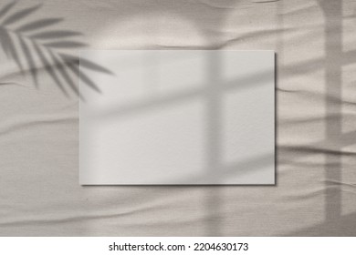 logo moukup paper.Square Paper Mockup with realistic shadows overlays leaf. Shadow Of A Tropical Plant. Template Flyer, Poster, blank, social media post, logo template in a trendy style .
