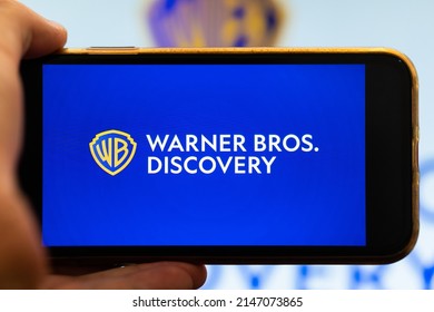 The Logo Of The New Warner Bros Discovery Company On Smartphone Screen. USA April 2022