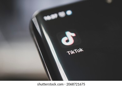 The Logo Of Tik Tok - A Popular Application For Watching Videos On A Black Smartphone. Barnaul. Russia. February 4, 2021