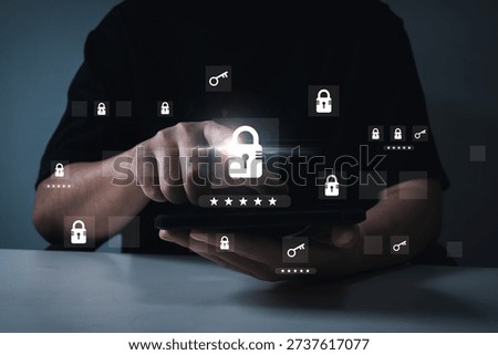 Logon Verification. user enter password code login on mobile smartphone, cybersecurity, cloud storage, antivirus, data protection application, authentication, internet network technology concept