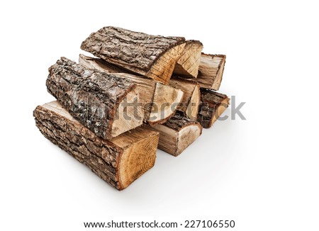 The logs of fire wood on white background -Clipping Path