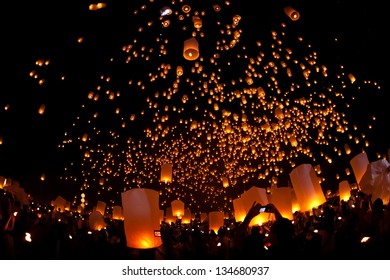 Loi Krathong And Yi Peng Festival , Chiangmai, Thailand