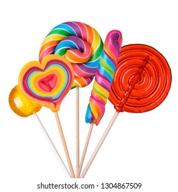 Lollipop candy set. Different sugar candies on sticks assortment isolated on white background. - Powered by Shutterstock