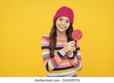 Lollipop Lady. Hipster Kid With Colorful Lollypop Sugar Candy On Stick. Caramel Candy Shop.