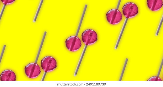 Lollipop twins seamless lines pattern on a yellow backdrop