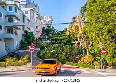 Lombard street on Russian hill, San Francisco, California, USA.