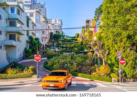 Lombard street on Russian hill, San Francisco, California, USA.