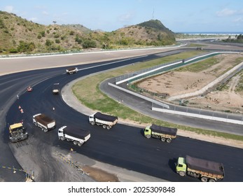 LOMBOK, INDONESIA-AUGUST 16,2021: Truck Car Activity On The Mandalika Circuit, The World's First Highway Circuit