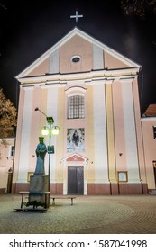 Lomza, Poland - October 31, 2019: Church Of Order Of Friars Minor Capuchin At Night.