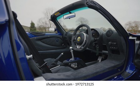 London, 12 May 2021: Lotus Elise Sport 240 - Luxurious, Comfortable And Modern Car Interior. Ideal Concept For Power, Performance, Automobile And Technology.