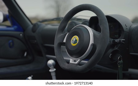 London, 12 May 2021: Lotus Elise Sport 240 - Luxurious, Comfortable And Modern Car Interior. Ideal Concept For Power, Performance, Automobile And Technology.