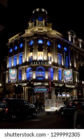 LONDON - 16 JANUARY 2019: Evenming In London's West End And The Gielgud Theatre Advertises Stephen Sondheim's Company With Rosalie Craig And Patti Lupone