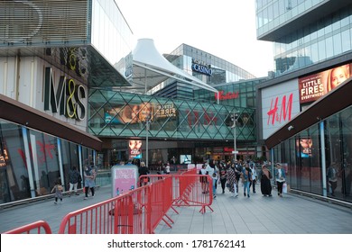 LONDON - 21ST JULY 2020: Stratford Westfield shopping centre main bridge entrance