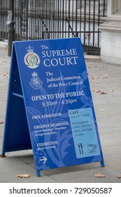 London, 28th September 2017:-Signs Outside The Supreme Court Of The United Kingdom And The Judicial Committe Of The Privy Council. Located At Middlesex Guildhall