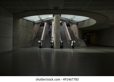 LONDON, 6 August 2016: Kings Cross St Pancras Tube Station Escalators.
