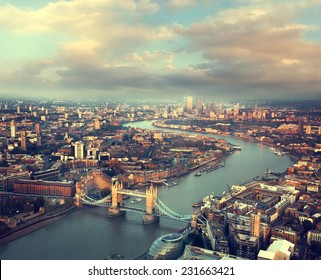 London aerial view with  Tower Bridge in sunset time - Shutterstock ID 231663421
