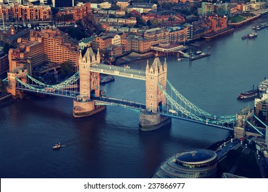 London Aerial View With  Tower Bridge In Sunset Time