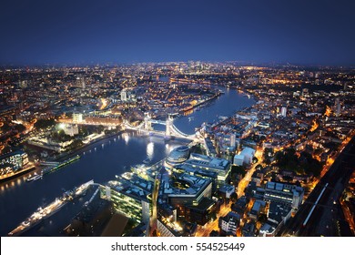 London Aerial View With Tower Bridge, UK