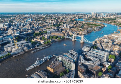 London aerial view with urban architectures and Tower Bridge