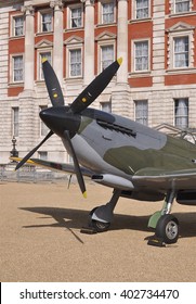 LONDON - APRIL 1, 2016. A Museum Example Of The Supermarine Spitfire, A 1936 British Fighter Aircraft , Briefly On Public Display By The Old Admiralty Building, Horse Guard's Parade, London, UK.