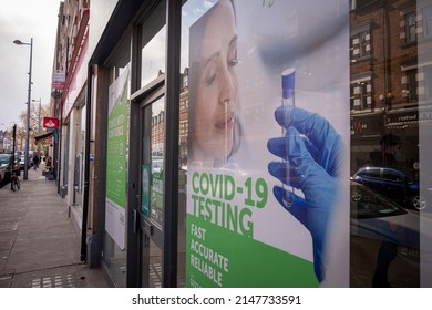 London- April 2022: Covid 19 Testing Centre In High Street Shop In Ealing, West London