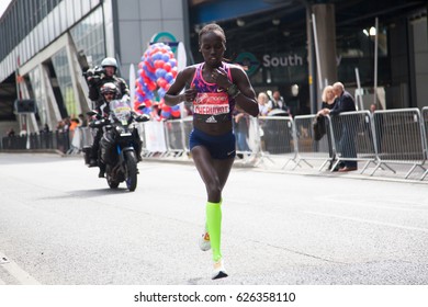 LONDON - APRIL 23, 2017: CHERUIYOT, Vivian runs in the Virgin Money London Marathon on April 23, 2017 in Isle of Dogs. 