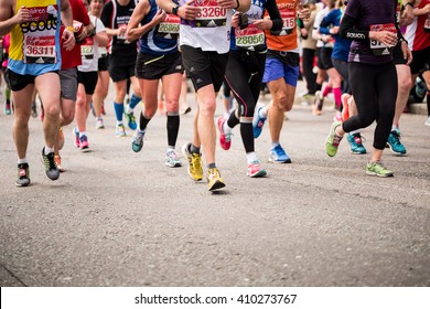 LONDON - April 24 2016. The London Marathon. The Race Was Founded By The Chris Brasher And John Disley. The Race Begins At Blackheath And Finishes In The Mall Alongside St. James's Park.