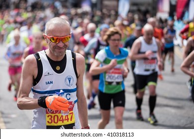 LONDON - April 24 2016. The London Marathon. The Race Was Founded Chris Brasher And John Disley. The Race Begins At Blackheath And Finishes In The Mall Alongside St. James's Park.