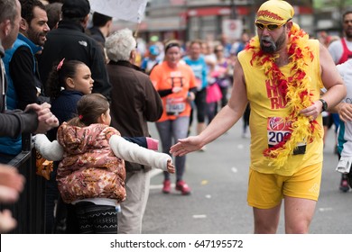 LONDON - April 24 2016. The London Marathon. Man Dressed As Hulk Hogan. The Race Was Founded By The Chris Brasher And John Disley. 