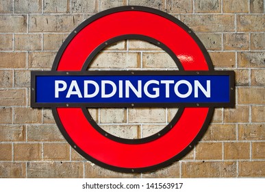 LONDON - APRIL 24: Paddington underground station sign in London, England on April 24, 2013. London's Metropolitan is the oldest underground railway in the world, dating from 1863.