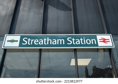 London- August 2022: Streatham Station Sign And Southern Logo, A Railway Station In South West London