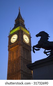 London- Big Ben And Silhouette Of Landmark - Evening