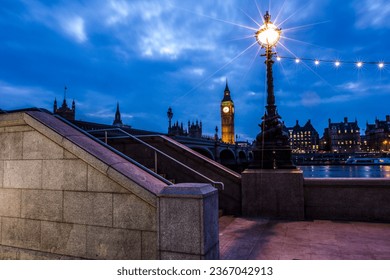 London blue hour on Thames with Parliament - Shutterstock ID 2367042913
