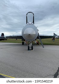 LONDON, CANADA - SEP 15 2019: The McDonnell Douglas CF-18 Hornet fighter aircraft of Royal Canadian Air force appeared in London Airshow 2019 in London, Ontario.