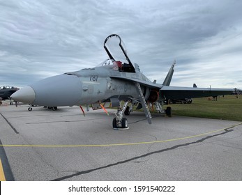 LONDON, CANADA - SEP 15 2019: The McDonnell Douglas CF-18 Hornet fighter aircraft of Royal Canadian Air force appeared in London Airshow 2019 in London, Ontario.