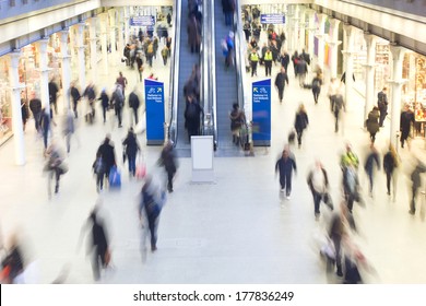 London City Airport, Train & Tube, Blur People Passenger Movement In Rush Hour 