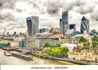 London City Skyline, Modern Skyscrapers In London Financial District