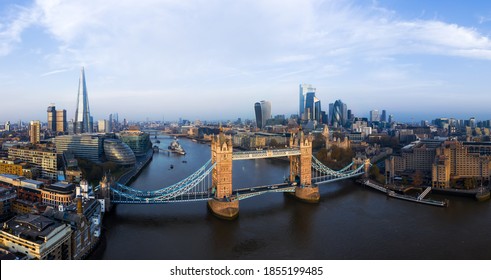 London City Skyline Panorama Drone View At Sunrise 