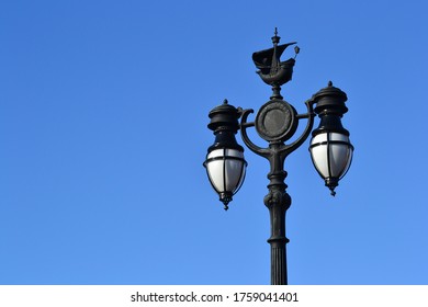 
London city street's lighting on blue sky