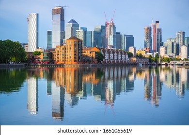 London Cityscape Canary Wharf With Reflection From Greenland Dock