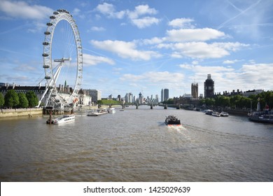 London Coca Cola Eye Over River Thames Blue Skies