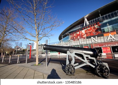 LONDON - DEC 12: An Indispensable Sign Of Arsenal FC Is Cannon In Front Of The Emirates Stadium, In London, England On Dec 12, 2012.