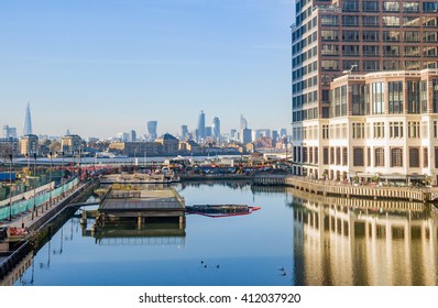 London Docklands Low Docks Property Train Thames View With Downtown, Cucumber And City Center Real Estate Buildings Suburbs