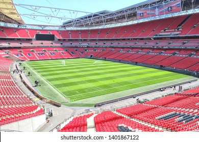 London, England - 05.13.2019: Wembley stadium is a football stadium in Wembley. With 90,000 seats, it is the largest stadium in the UK and the second-largest stadium in Europe