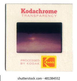 London, England, 06/06/2016 Kodachrome Transparency Vintage Slide film mount, isolated on a white background