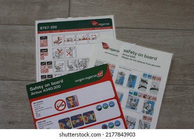 London, England 071222 : Virgin Nigeria Airline Safety Cards